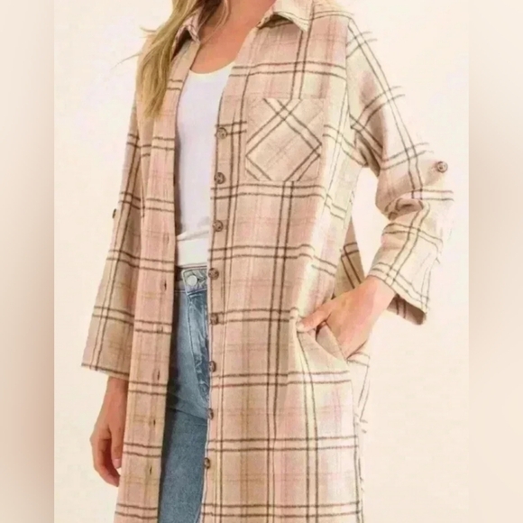 2/$30 Plaid Perfection: Long soft cozy COZY CO shacket with Pocket Detail (#554) - Picture 1 of 9